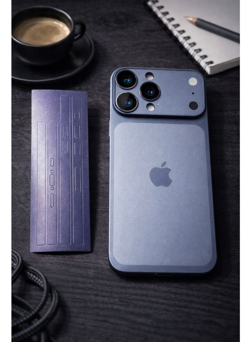 Full Body Conversion Skin for iPhone 15 Pro Max to iPhone 17 Pro Max Style - Blue Titanium Back Sticker, Camera Armor & Side Frame Protection - Image 3